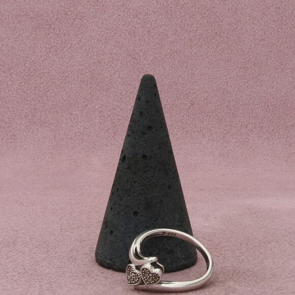 sterling silver pave diamond hearts ring size 6.75 - Picture 3 of 3